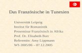 Das Französische in Tunesien Universität Leipzig Institut für Romanistik Proseminar Französisch in Afrika Prof. Dr. Elisabeth Burr Referentin: Amy Lippmann.