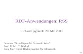 1/21 RDF-Anwendungen: RSS Richard Cyganiak, 20. Mai 2003 Seminar Grundlagen des Semantic Web Prof. Robert Tolksdorf Freie Universität Berlin, Institut.