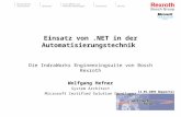 Einsatz von.NET in der Automatisierungstechnik Die IndraWorks Engineeringsuite von Bosch Rexroth Wolfgang Hefner System Architect Microsoft Certified Solution.
