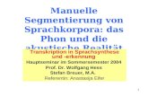 1 Manuelle Segmentierung von Sprachkorpora: das Phon und die akustische Realität Transkription in Sprachsynthese und -erkennung Hauptseminar im Sommersemester.