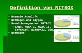 Definition von NITROX Normale Atemluft Normale Atemluft NITRogen und OXygen NITRogen und OXygen Bezeichnungen von NITROX Bezeichnungen von NITROX EANx,