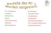 PC-Gehäuse Tastatur Bildschirm Maus Netzwerkkarte Netzteil Motherboard Prozessor Kühler/Lüfter Grafikkarte Festplatte Diskettenlaufwerk CD-Laufwerk/Brenner