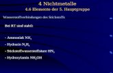 4 Nichtmetalle 4.6 Elemente der 5. Hauptgruppe Wasserstoffverbindungen des Stickstoffs Bei RT sind stabil: - Ammoniak NH 3 - Hydrazin N 2 H 4 - Stickstoffwasserstoffsäure.