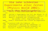 Die zehn schönsten Experimente aller Zeiten (Physics World 2002); nach dem Wahlergebnis 1959 Jönssons Doppelspaltexperiment mit Elektronen (1) 1600 Galileis.