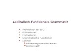 Lexikalisch-Funktionale-Grammatik Architektur der LFG K-Strukturen F-Strukturen Grammatische Funktionen Lexikon Prädikat-Argument-Strukturen Prädikat-Argument-Strukturen.