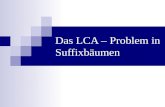 Das LCA – Problem in Suffixbäumen. K. Swist2 Überblick Definitionen Anwendungen Voraussetzungen Preprocessing Beantworten von LCA – Anfragen in konstanter.