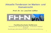 1 Aktuelle Tendenzen im Marken- und Domainrecht Prof. Dr. iur. Joachim Löffler Fachhochschule Heilbronn Hochschule für Technik Wirtschaft – University.
