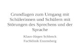 Grundlagen zum Umgang mit Schülerinnen und Schülern mit Störungen des Sprechens und der Sprache Klaus-Jürgen Schlenck Fachklinik Enzensberg.