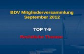 Michow & Partner Rechtsanwälte, Hamburg 20121 BDV Mitgliederversammlung September 2012 TOP 7-9 Rechtliche Themen.
