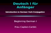 Deutsch I für Anfänger Beginning German I Frau Caplan-Carbin Introduction to German Verb Conjugation.