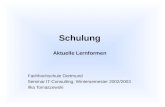 Schulung Aktuelle Lernformen Fachhochschule Dortmund Seminar IT-Consulting, Wintersemester 2002/2003 Ilka Tomaszewski.