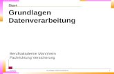 1/6/2014Grundlagen Datenverarbeitung1 Start Grundlagen Datenverarbeitung Berufsakademie Mannheim Fachrichtung Versicherung.