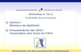 Absolventen für den europäischen Arbeitsmarkt Workshop 4, Teil 2 21.05.2008, Aix-en-Provence 1)Alumni / Réseaux de diplômés 2)Freundeskreis der DFH / Association.
