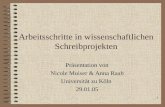 1 Arbeitsschritte in wissenschaftlichen Schreibprojekten Präsentation von Nicole Moiser & Anna Raab Universität zu Köln 29.01.05.