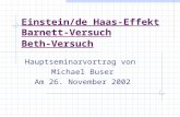 Einstein/de Haas-Effekt Barnett-Versuch Beth-Versuch Hauptseminarvortrag von Michael Buser Am 26. November 2002