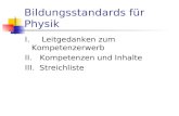 Bildungsstandards für Physik I. Leitgedanken zum Kompetenzerwerb II. Kompetenzen und Inhalte III. Streichliste.