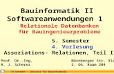 Bauinformatik II Softwareanwendungen 1 5. Semester 4. Vorlesung Assoziations- Relationen, Teil I Prof. Dr.-Ing. R. J. Scherer Nürnberger Str. 31a 2. OG,