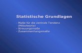 Statistische Grundlagen - Maße für die zentrale Tendenz (Mittelwerte) (Mittelwerte) - Streuungsmaße - Zusammenhangsmaße.