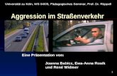 1 Aggression im Straßenverkehr Eine Präsentation von: Joanna Babicz, Ewa-Anna Rosik und René Widmer Universität zu Köln, WS 04/05, Pädagogisches Seminar,