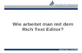 Markus Tank, 17.02.2009 Wie arbeitet man mit dem Rich Text Editor?