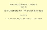 Grundstudium – Modul Bio 8 Teil Geobotanik /Pflanzenökologie SS 2007 7 - 9. Stunde, 24., 31. 05. 2007, 14. 06. 2007.