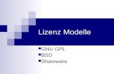 Lizenz Modelle GNU GPL BSD Shareware. Gliederung 1. GNU GPL 1. Beschreibung / Definition 2. Copyleft 3. Vorteile 1. Verkäufer / Produzent 2. Käufer