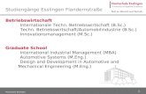 1 Hochschule Esslingen Betriebswirtschaft Internationale Techn. Betriebswirtschaft (B.Sc.) Techn. Betriebswirtschaft/Automobilindustrie (B.Sc.) Innovationsmanagement.