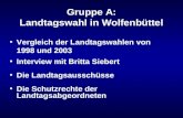 Gruppe A: Vergleich der Landtagswahlen von 1998 und 2003 Interview mit Britta Siebert Die Schutzrechte der Landtagsabgeordneten Landtagswahl in Wolfenbüttel.