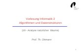 1 Vorlesung Informatik 2 Algorithmen und Datenstrukturen (19 - Analyse natürlicher Bäume) Prof. Th. Ottmann.