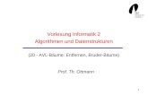1 Vorlesung Informatik 2 Algorithmen und Datenstrukturen (20 - AVL-Bäume: Entfernen, Bruder-Bäume) Prof. Th. Ottmann.