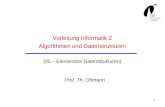 1 Vorlesung Informatik 2 Algorithmen und Datenstrukturen (05 – Elementare Datenstrukturen) Prof. Th. Ottmann.