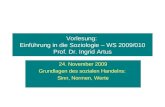 Vorlesung: Einführung in die Soziologie – WS 2009/010 Prof. Dr. Ingrid Artus 24. November 2009 Grundlagen des sozialen Handelns: Sinn, Normen, Werte.