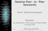 1 17.06.04 Seminar Peer – to – Peer Netzwerke Thema: Aktuelle Anwendungen Referenten: Jan Kretzschmar, Folker Gramse, Philip Schröder und Denis Kohl Seminar.