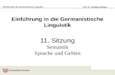 Einführung in die Germanistische Linguistik Prof. Dr. Wolfgang Wildgen Einführung in die Germanistische Linguistik 11. Sitzung Semantik Sprache und Gehirn