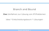 Branch and Bound 1 Branch and Bound Das Verfahren zur Lösung von IP-Problemen Idee * Entscheidungsbaum * Lösungen