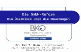 Die GmbH-Reform Ein Überblick über die Neuerungen Dr. Kai T. Boin – Rechtsanwalt, FA f. Steuerrecht, FA f. Handels- u. Gesellschaftsrecht.