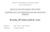R-tree, R*-tree und R + -tree Seminar Geoinformation WS 01/02 Zugriffstruktur auf mehrdimensionale räumliche Objekte Institut für Kartographie und Geoinformation.
