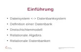 Datenbanksysteme für FÜ SS 2001 Seite 1 - 1 Worzyk FH Anhalt Einführung Dateisystem Datenbanksystem Definition einer Datenbank Dreischichtenmodell Relationale.