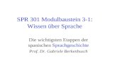 SPR 301 Modulbaustein 3-1: Wissen über Sprache Die wichtigsten Etappen der spanischen Sprachgeschichte Prof. Dr. Gabriele Berkenbusch.