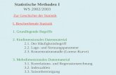 Statistische Methoden I WS 2002/2003 Zur Geschichte der Statistik I. Beschreibende Statistik 1. Grundlegende Begriffe 2. Eindimensionales Datenmaterial