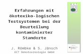 Erfahrungen mit ökotoxiko- logischen Testsystemen bei der Beurteilung kontaminierter Standorte J. Römbke & S. Jänsch ECT Oekotoxikologie GmbH Flörsheim.