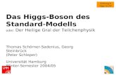 Vorlesung 8 Higgs im SM Das Higgs-Boson des Standard-Modells oder: Der Heilige Gral der Teilchenphysik Thomas Schörner-Sadenius, Georg Steinbrück (Peter.