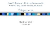 SAVE-Tagung Unternehmensweite Vernetzung und Kommunikation Bürgernetze Manfred Wolf 29.04.98