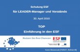Schulung ESF f¼r LEADER-Manager und Vorst¤nde 30. April 2010 Karen B¶ssenrodt [TMWAT, Referat 45] TOP Einf¼hrung in den ESF