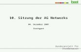 Bundesanstalt für Straßenwesen 10. Sitzung der AG Networks 04. Dezember 2007 Stuttgart.