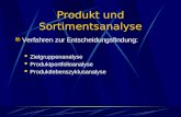 Produkt und Sortimentsanalyse Verfahren zur Entscheidungsfindung: Zielgruppenanalyse Produktportfolioanalyse Produktlebenszyklusanalyse.