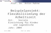 29.11.2004Prof. Dr. Hahne1 Beispielprojekt: Flexibilisierung der Arbeitszeit Ort: Soziale Einrichtung für Kinder und Jugendliche Jahr: 2004 Prof. Dr. Anton.