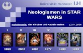 Neologismen in STAR WARS 1999 2002 2005 1977 1980 1983 I II III IV V VI I II III IV V VI Referierende: Tim Fischer und Kathrin Nehm 12.07.2006.