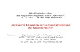 UPL-Mitgliedertreffen des Regionalmanagement Berlin-Lichtenberg 18. 10. 2007 Akzent Hotel Kolumbus Innovative Lösungen zur Leistungssteigerung des Unternehmens.