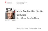 Mehr Fachkräfte für die Schweiz Die höhere Berufsbildung Nicole Aeby-Egger 27. November 2013.